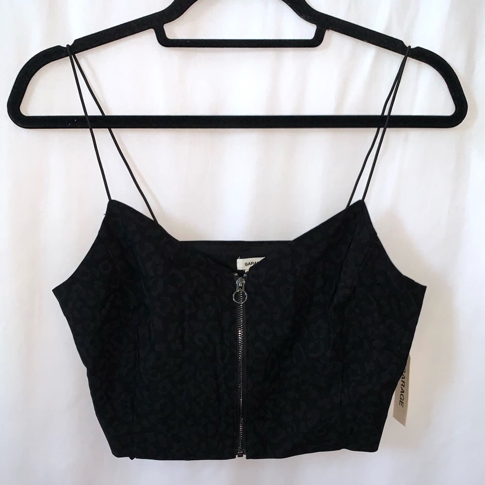 Garage Black Leopard Print Zip Up Bustier Size Large